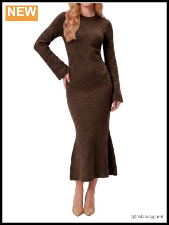 Dresses & Skirts - Womens Long Sleeve Mermaid Sweater Dress Bodycon Knit Midi Dress